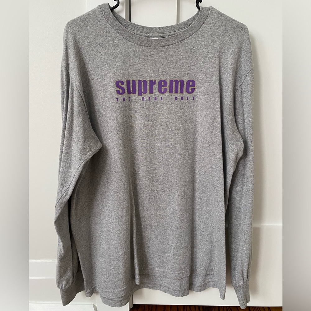 Supreme Grey and Purple Long Sleeve Shirt Size Medium